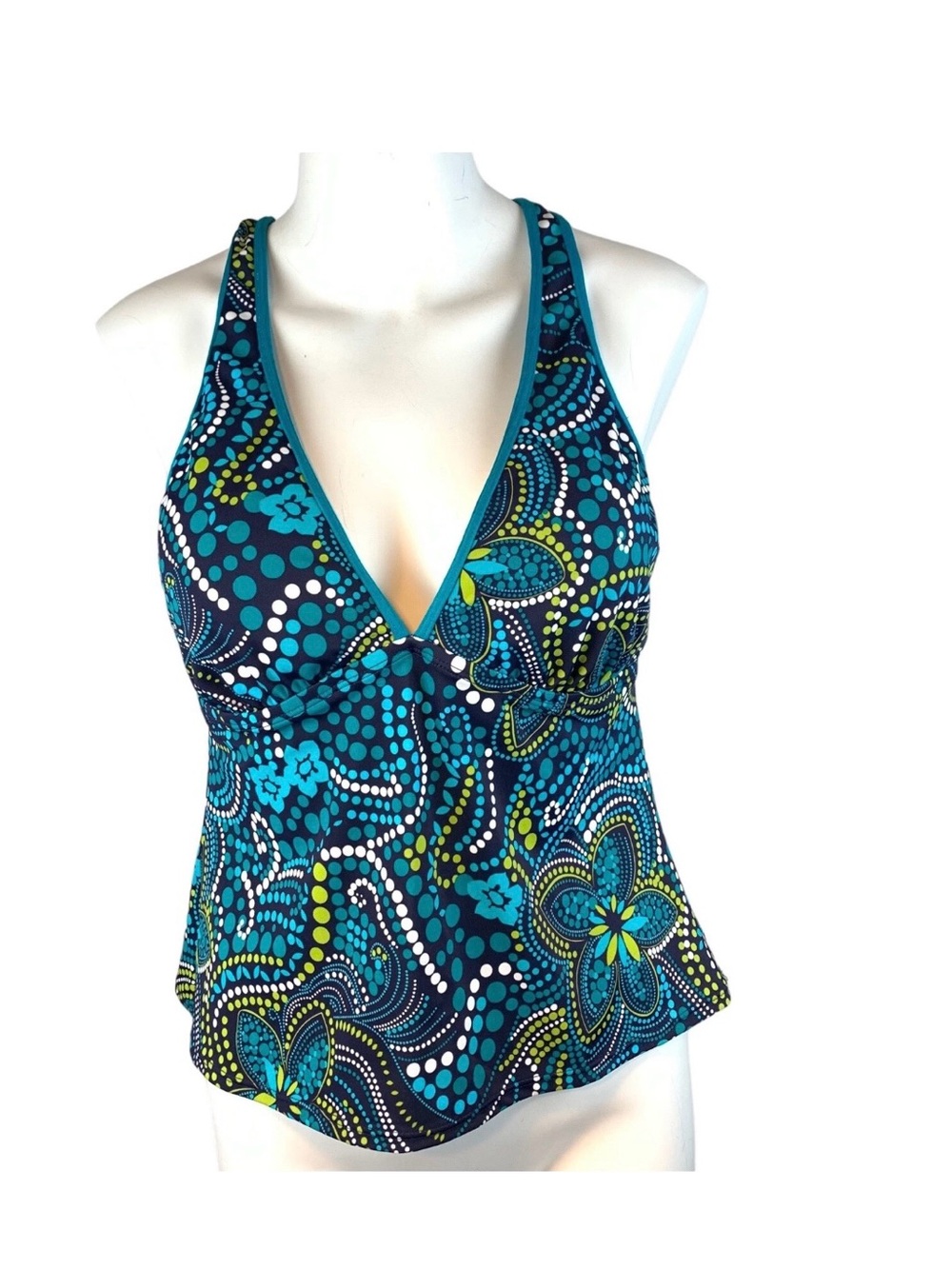 South Point Tankini Halter Navy/Teal Pattern-Sz 16